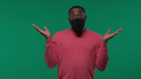 Health Pandemic and Safety Concept African American Young Man Wearing Face Protective Medical Mask