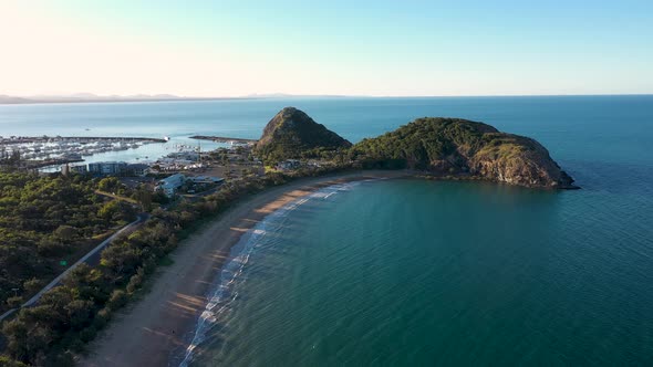 Yeppoon aerial with Kemp Beach, Keppel Bay Marina and ocean, Queensland