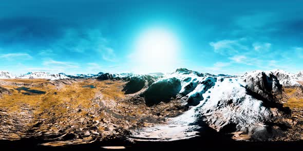 VR360 View on Snowy Tops and Valley in Summer Himalaya Mountains