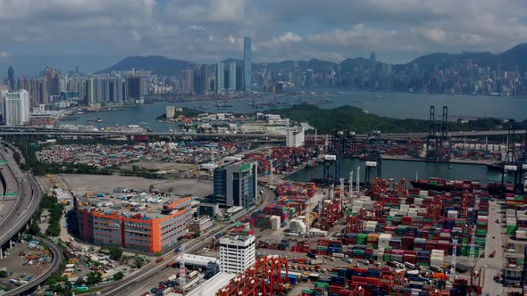 Kwai Chung Cargo Terminal in Hong Kong city
