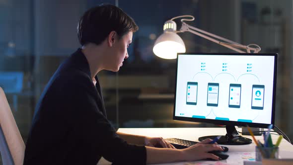 Ui Designer Working on Interface at Night Office 23
