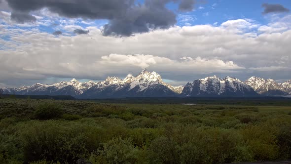 Zooming in towards the Grand Teton Mountains when snow capped