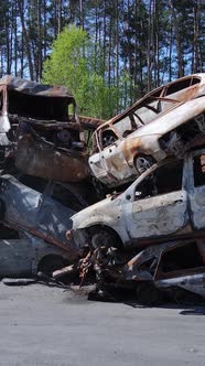 Vertical Video of Destroyed Cars in the City of Irpin Ukraine