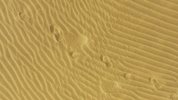 Footprints on the Golden Sand in the Arid Desert