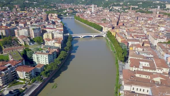 Verona Italy Aerial View of River and Bridges