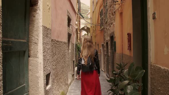 Young Tourist Woman Exploring European Town