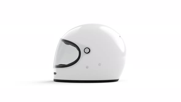 Blank white motorcycle helmet mockup, looped rotation