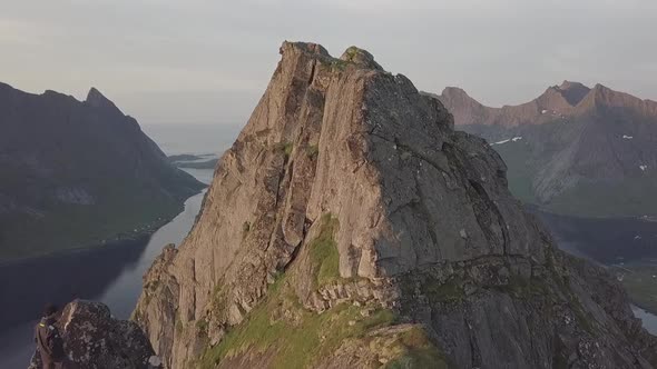 Aerial Drone 4K Footage of Fjords and Mountains in Helvetestinden, Lofoton Islands, Norway