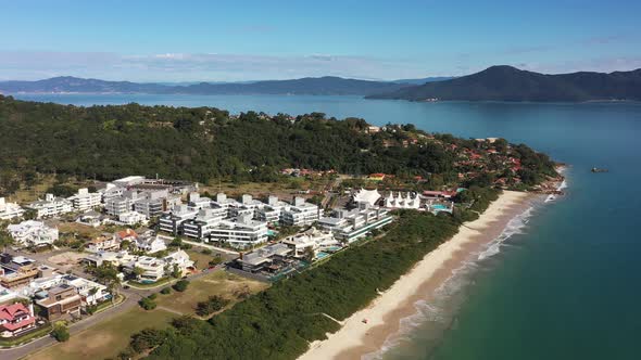 Tropical beach scenery of island os Florianopolis Brazil. Travel landmark.