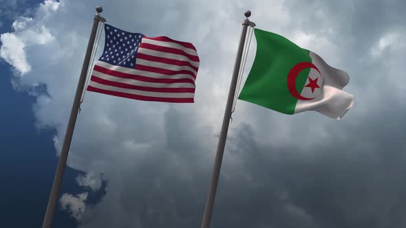 Waving Flags Of The United States And The Algeria 4K