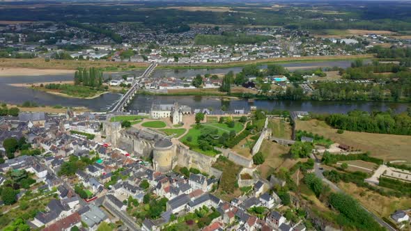 Aerial Footage Spectacular View of Royal Castle of Amboise in France