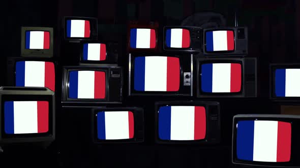 Flags of France on Retro TV Screens.