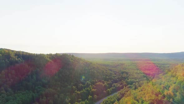 Aerial Video of Mountains Road and Summer Forest