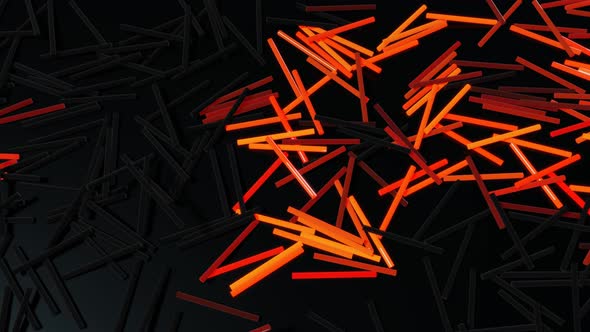 3d Abstract Looped Background with Lot of Gray Rectangles Lay on Plane and Light Up Red Orange