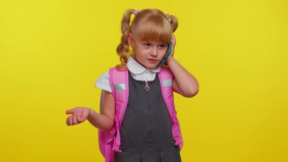 Pupil Schoolgirl Making Mobile Phone Call to Mother Discussing Very Pleasant and Interesting Topic