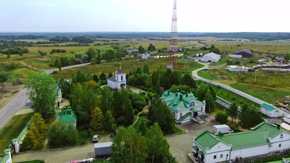 Quadcopter Flies Over the Territory of the Monastery