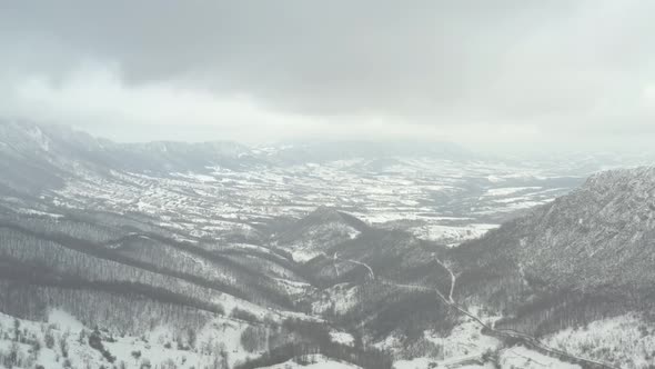 Part of Carpathian mountain ranges in Eastern Serbia by winter 4K drone video