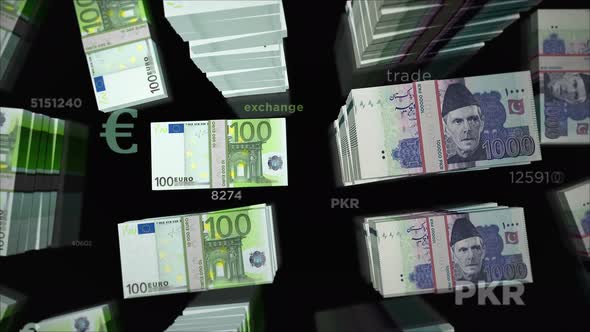 Euro and Pakistani Rupee money exchange loop animation