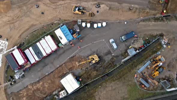 Construction yard with trucks