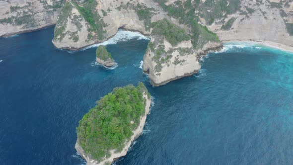 Aerial View of Diamond Beach in Nusa Penida Island Beautiful Ocean Mountains