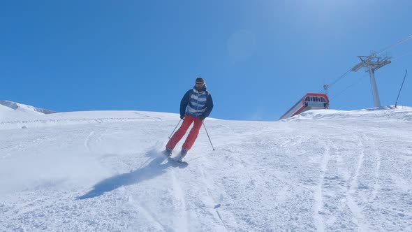 A young man skiing