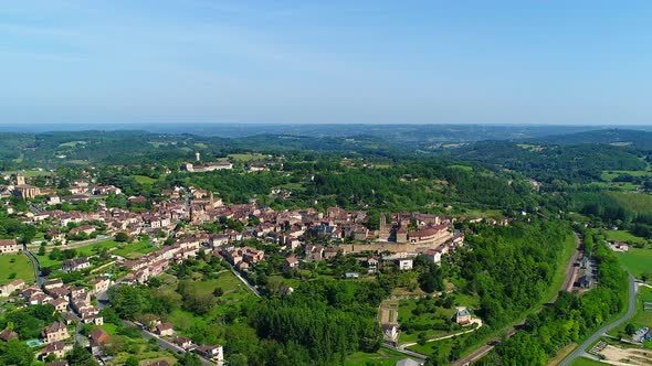 Belves village in Perigord in France seen from the sky