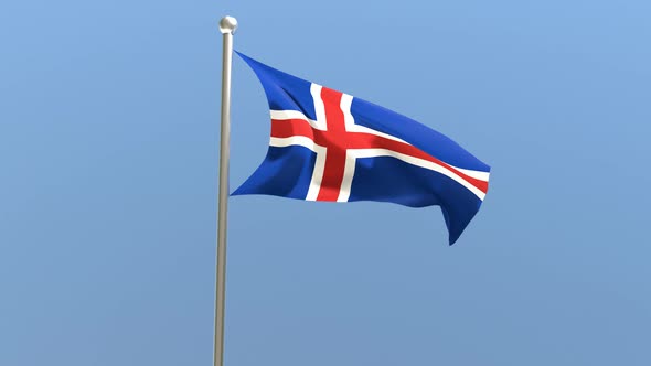 Icelandic flag on flagpole.