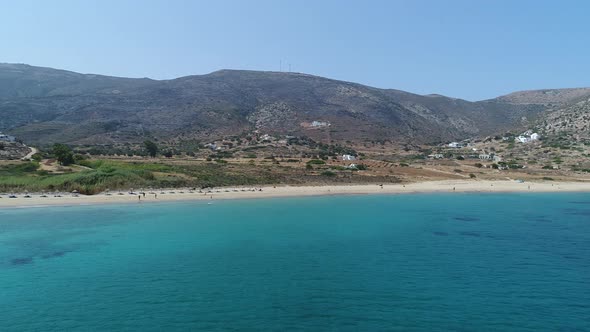 Mylopotas on the island of Ios in the Cyclades in Greece seen from the sky