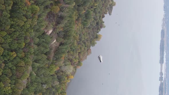 Vertical Video Aerial View of the Dnipro River  the Main River of Ukraine