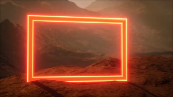 Neon Portal on Mars Planet Surface With Dust Blowing alt