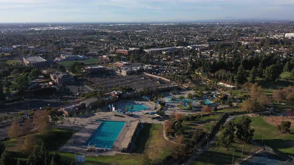 Flying towards Splash water park at the La Mirada Regional Aquatics Center.