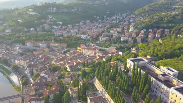 Panorama of Verona Historical City Centre Bridges Across Adige River