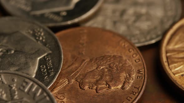 Rotating stock footage shot of American coins