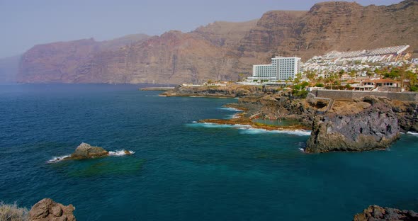 Volcanic Natural Pool in Puerto De Santiago Waves Hitting Rocks Piscina Natural in South of Tenerife