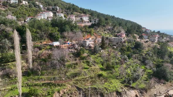 Village in the mountains aerial view 4 K