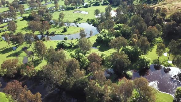 Aerial view looking down over billabongs on the Mitta Mitta River floodplain at Pigs Point near Tall