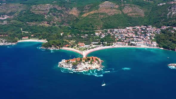 Famous Sveti Stefan Island in Budva During a Beautiful Summer Day Montenegro