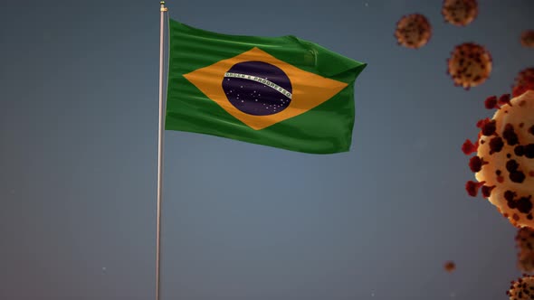 Brazil Flag With Corona Virus Attac 4K 