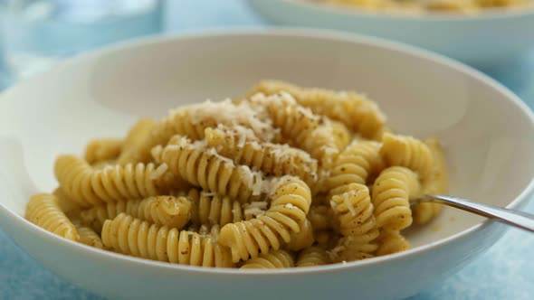 Plate of Pasta with Pesto Genovese with Fresh Basil Olive Oil Garlic and Pine Nuts