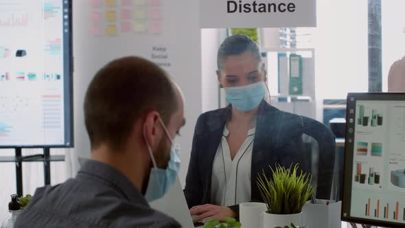 Coworkers Working at Business Ideas Wearing Protection Face Mask