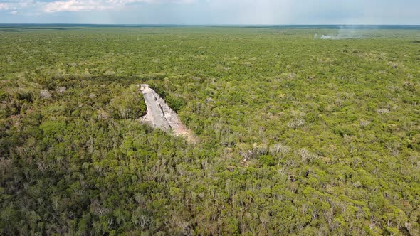 Coba Maya Ruins Aerial Drone Fly Above Top Notch View Yucatan Peninsula Mexico Quintana Roo