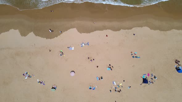 High Angle View Crowd Gathering Beach Waves Rolling Into Shore