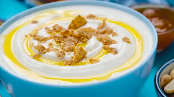 Yogurt with Granola and Honey Bowl of Fresh and Healthy Breakfast