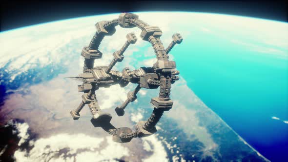 Space Ship Orbiting the Earth Elements of This Image Furnished By NASA alt