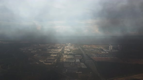 Aerial view black smoke due to burning over Batu Kawan Industrial Park