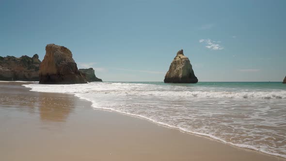 Moving Forward Stabilized at Sea with Waves Beach Prainha for European Tourists in Summer