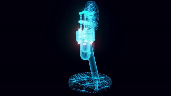 Vertical Stirling Engine Hologram Rotating 4k alt