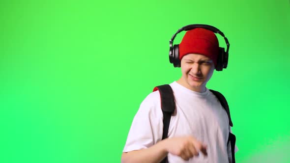 Young Man Listen Music Student Dance Happy Chromakey