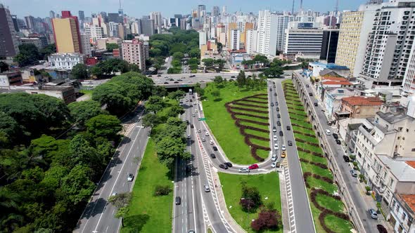 Intersection East Radial highway road and May 23 Avenue at downtown Sao Paulo