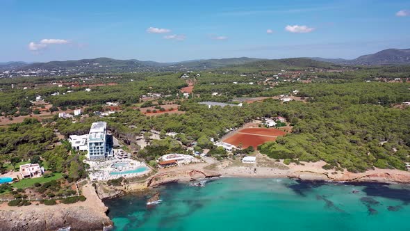 Aerial footage of the beautiful island of Ibiza, Spain in the Balearic islands